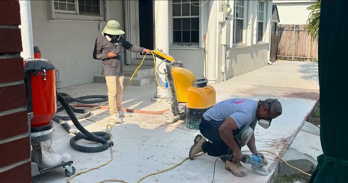 Exterior concrete surface prepared and cleaned ahead of sealing