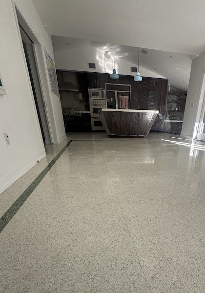 Polished marble floor finished to a high reflective sheen
