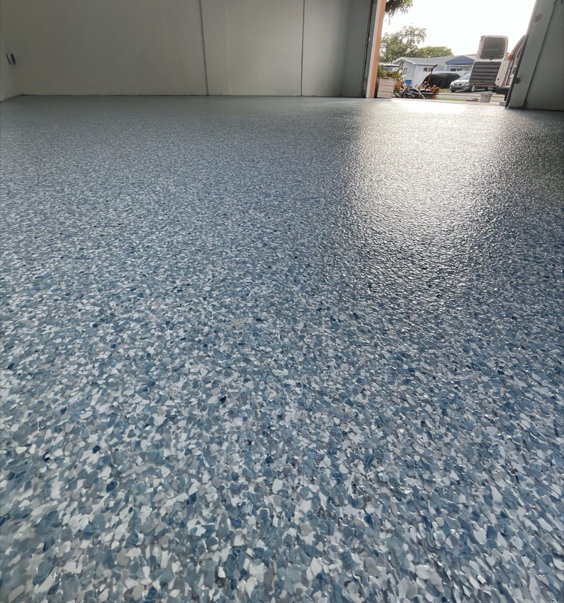 Blue flake garage finished